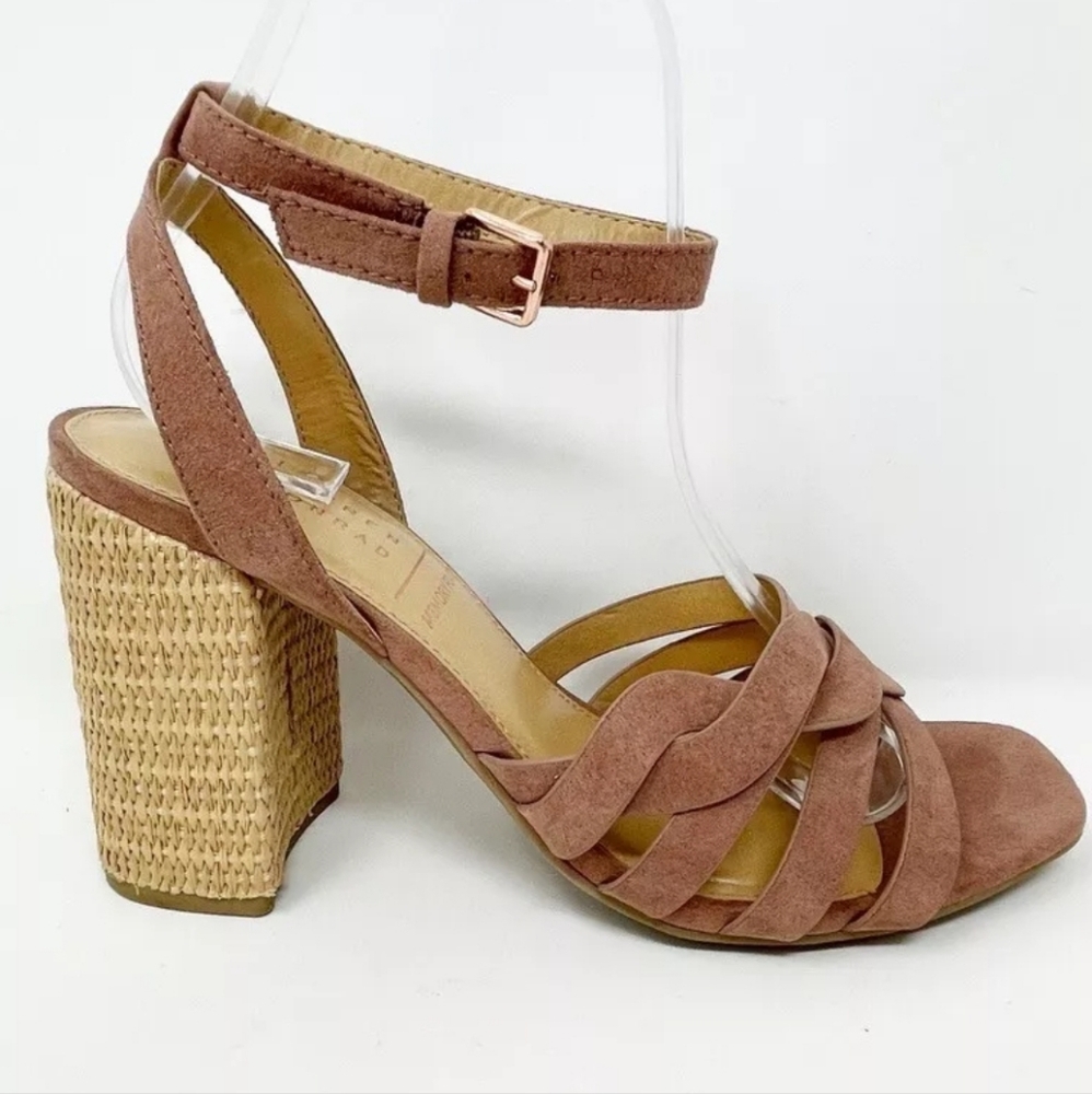 LC Lauren Conrad Womens Memory Foam Blush Suede Ankle Strap Woven Heel, Size 7.5 - Picture 9 of 11